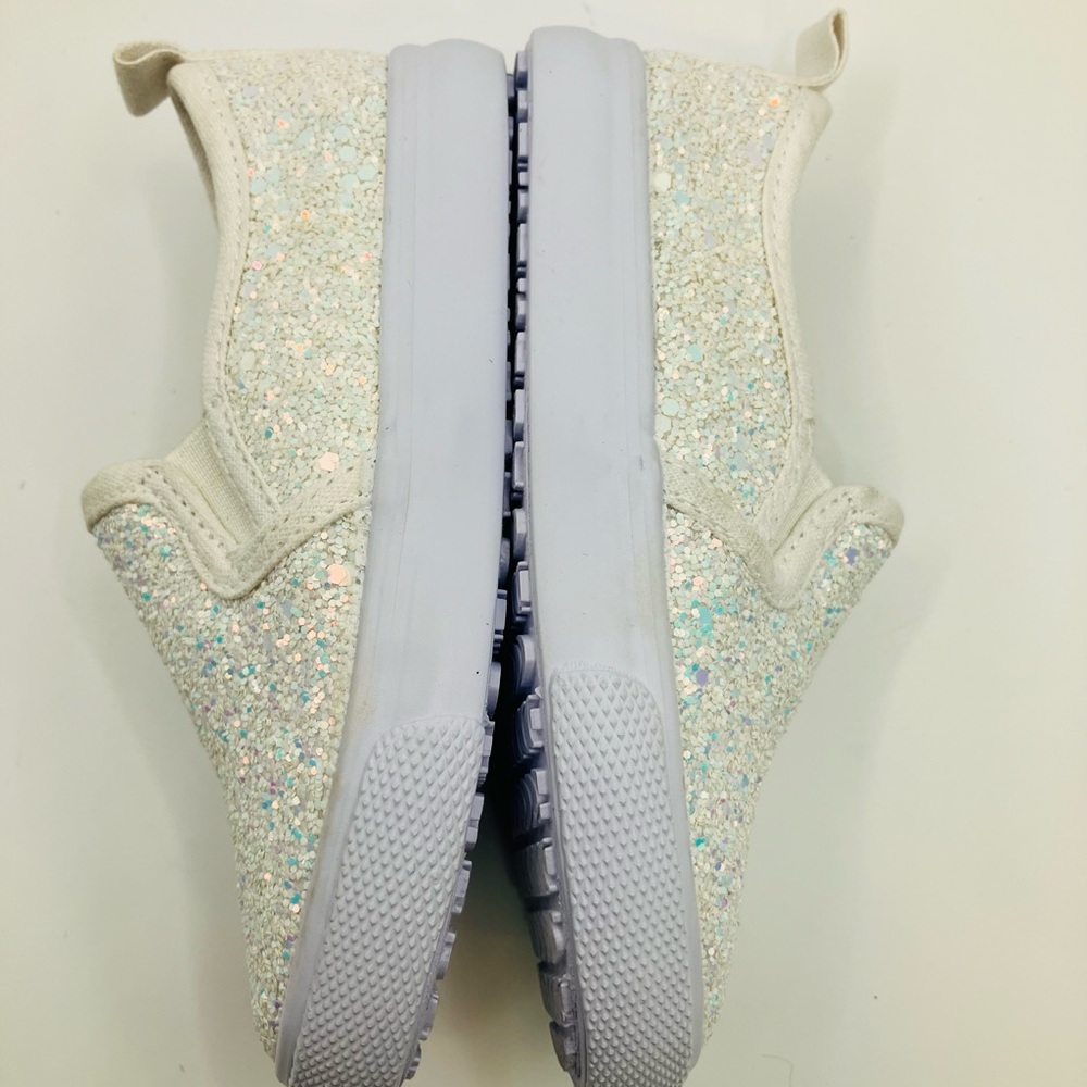 Cat & Jack Girls Iridescent Sparkly White Slip ons Boat Shoes-Gently Used Size 7 - Picture 4 of 6
